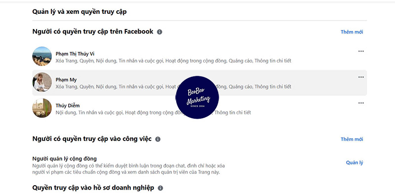 xem quản trị viên trên page